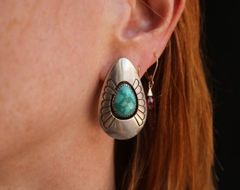 Vintage Turquoise EARRINGS / Large Navajo Post Earrings / Southwest Turquoise Sterling Silver Jewelry