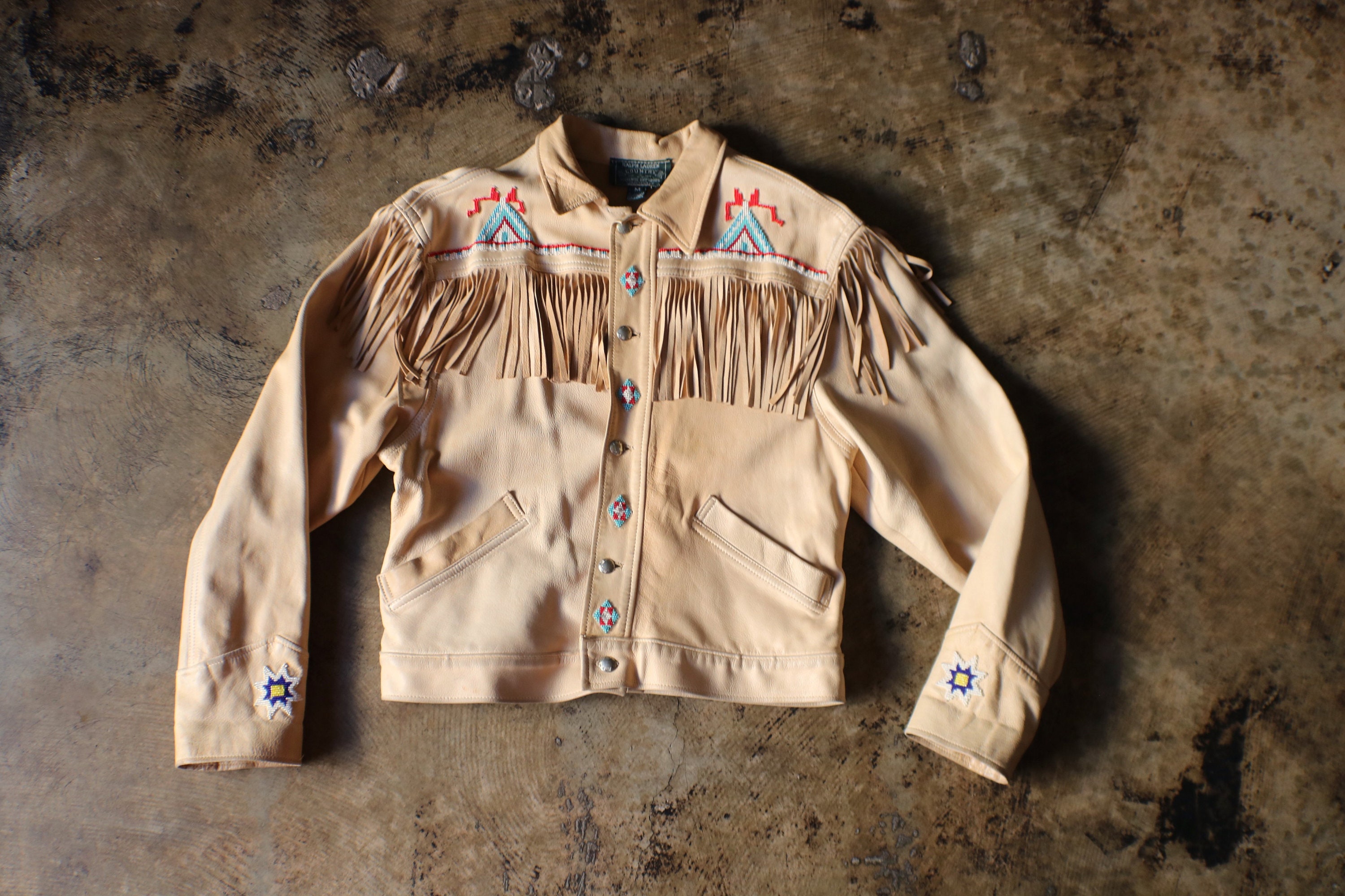 Vintage Ralph Lauren Leather Fringed Jacket / Beaded Leather Vintage Ralph Lauren Leather Fringed Jacket / Beaded Leather