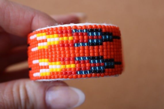 Southwest Beaded Cuff , Wide Orange Beaded Bracel… - image 5