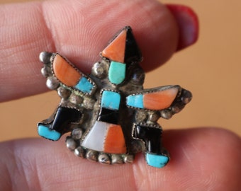 Knifewing Pin / Multi Stone Zuni Style Jewelry / Southwest Kachina Pin