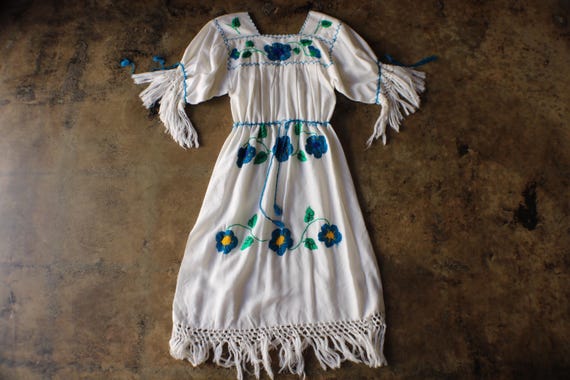 Embroidered Cotton DRESS / Vintage Bohemian Fring… - image 1