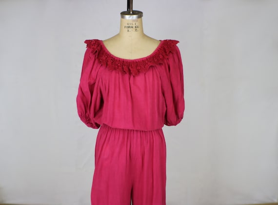 Off The Shoulder Jumpsuit / Fuchsia Romper / Harem