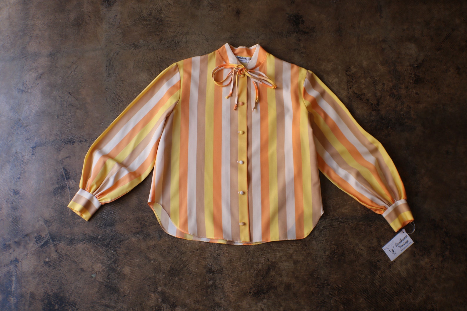 Striped Vintage Blouse / Orange and Yellow Full Sleeve Blouse | Etsy