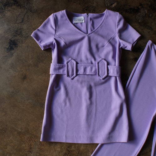 1970's Purple Two Piece / Belted Top and Flared High Waist Pants / shops Women's Small