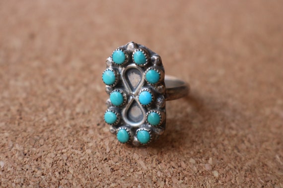 Turquoise Cluster RING / Vintage Sterling Silver … - image 1