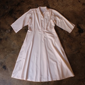 Neutral Cotton Dress / Minimal shirt Dress / Midi Length Women&#39;s Large Vintage Dress