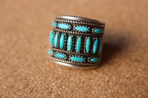 Turquoise Wide Ring / Needle Point Turquoise Ring