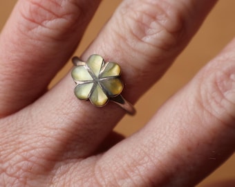 BAGUE fleur du sud-ouest, bijoux en argent sterling vintage, taille 8 nacre