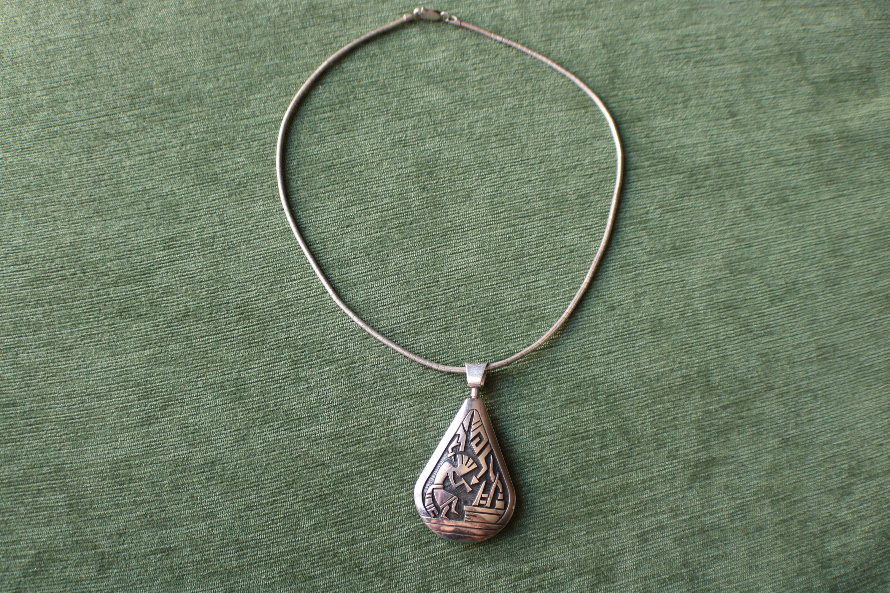 Vintage Hopi Pendant , Southwest Sterling Reversible Necklace