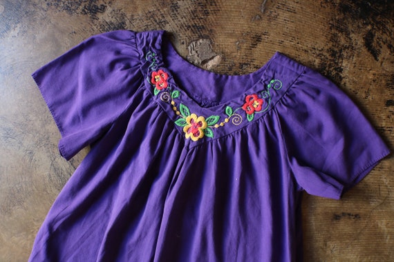 Vintage Embroidered DRESS , Purple Dress With Poc… - image 2
