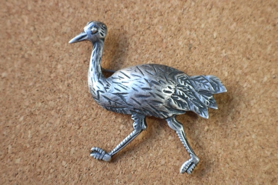 Ostrich Brooch / Sterling Bird Jewelry / Vintage S