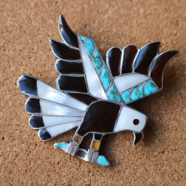 Eagle Brooch / Zuni Style Inlay Jewelry / Vintage Southwest Pin