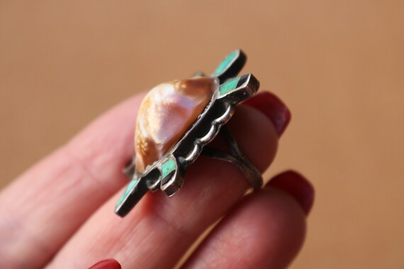 Tortoise Ring , Vintage Turquoise Shell Ring , So… - image 3