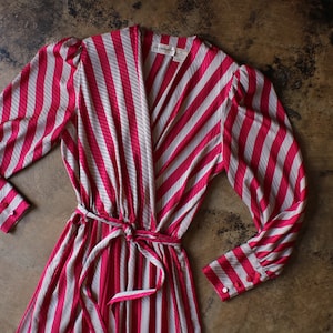 Vintage Striped Dress / Long Sleeve Midi Dress / Women&#39;s Size Medium Dress