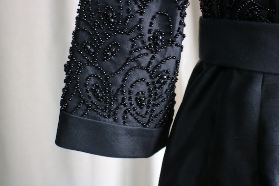 Vintage Black Silk Dress , Beaded Evening Dress ,… - image 11