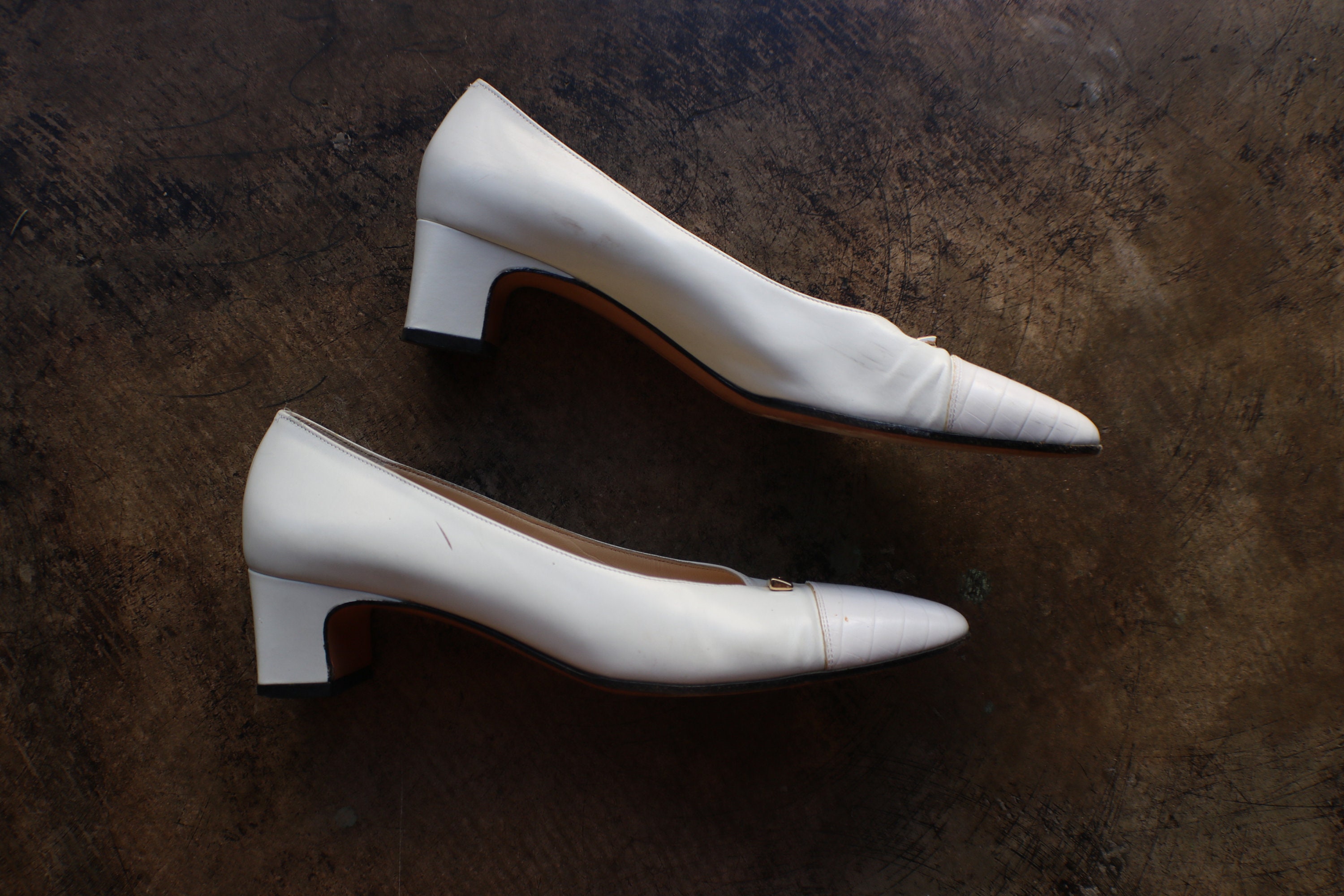 Size 7 White Salvatore Ferragamo Pumps , Vintage Designer Shoes