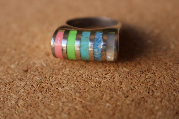 Sterling Rainbow RING / Raised Silver Band / Vint… - image 2