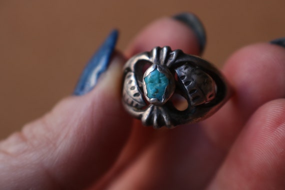 Turquoise Sand Cast Ring / Southwest Sterling Jew… - image 2