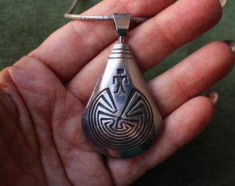 Vintage Hopi Pendant , Southwest Sterling Reversible Necklace