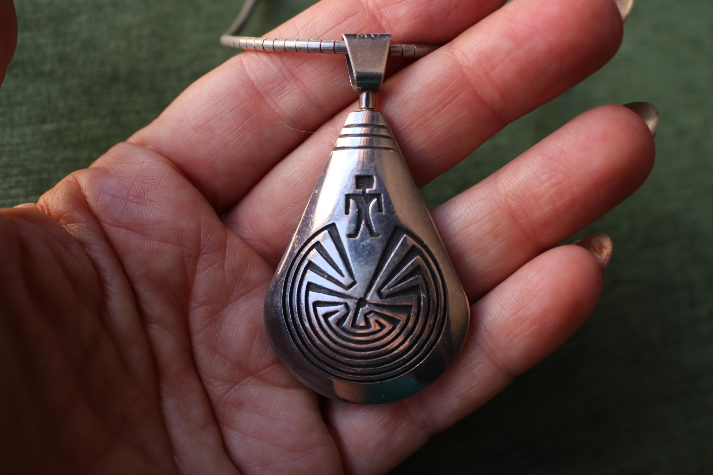 Vintage Hopi Pendant , Southwest Sterling Reversible Necklace
