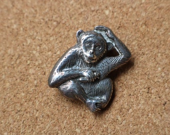 Bijoux singe / Broche singe vintage en argent sterling / Épingle animal en argent