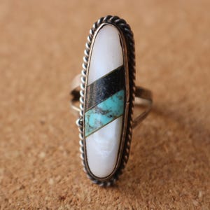 Southwest Ring / Stone inlay Sterling Silver Ring / Mother of Pearl Size 7 1/4