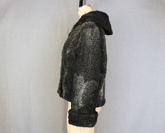 Curly Lamb Jacket / 1950's Black Fur Coat / Vintag