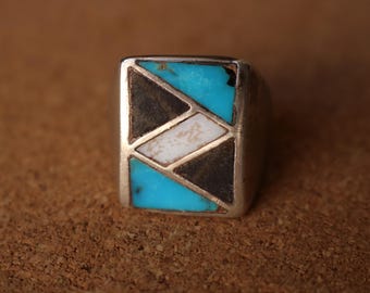 Chevalière du sud-ouest, bijoux pour hommes en turquoise sterling, bague vintage taille 10 1/2
