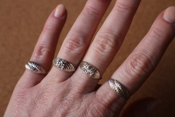 Sterling Dome RING , Etched Stacking Ring - Size … - image 1