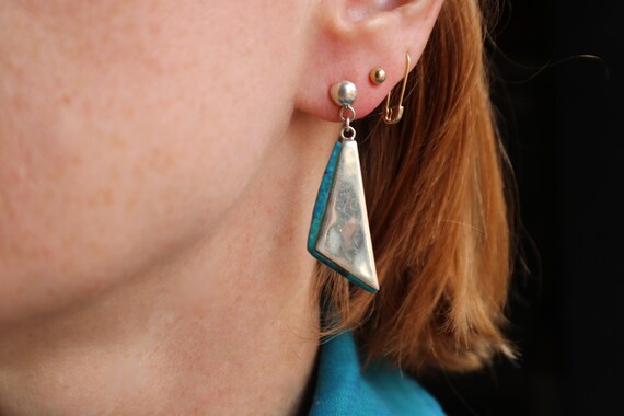 Dangling Turquoise EARRINGS / Vintage Geometric S… - image 3