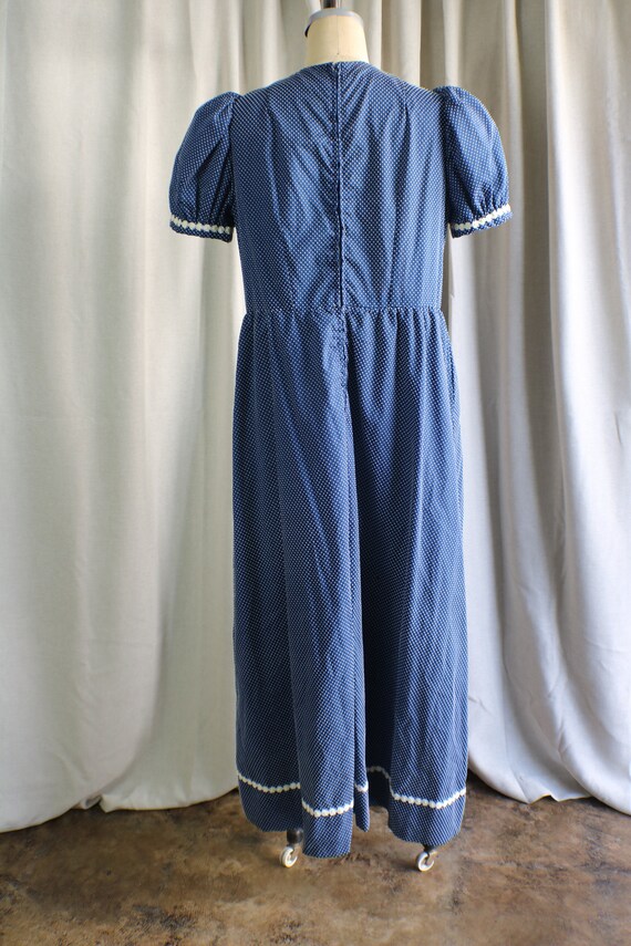 Vintage 70's Swiss Dot Maxi Dress, Navy Blue and … - image 8