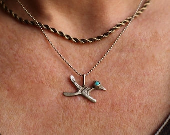 Roadrunner Necklace / Southwest Bird Pendant / Vintage Sterling Silver Turquoise Necklace