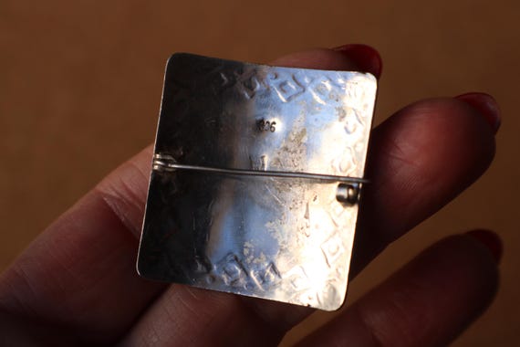 Vintage Sterling Mayan Brooch , Square Inca Pin View 6