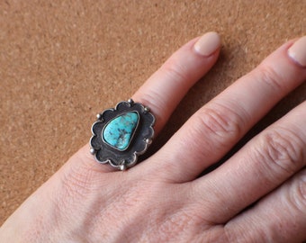 Turquoise RING , 70's Southwest Sterling Silver Jewelry , Vintage Ring Size 6