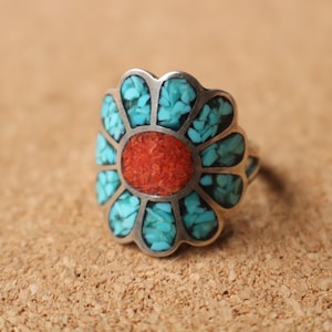Sterling Flower RING/ Vintage Southwest Floral Jewelry / Size 5 3/4 Ring