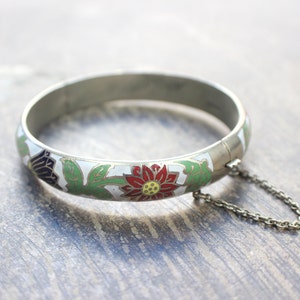 Pulsera esmaltada / Joyería vintage de plata de ley / Brazalete floral
