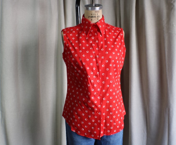 70's Denim Print Jacket and Shirt / Red White and… - image 3