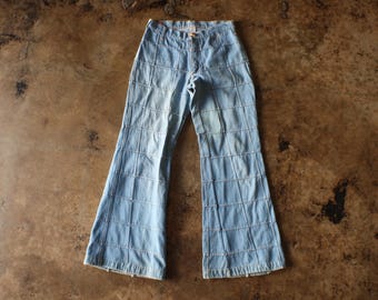 Vintage Flared Jeans, Women's Window Pain Light Wash Denim - Small