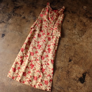 50&#39;s Brocade Evening Gown / Vintage Red and Gold Dress / Women&#39;s Small