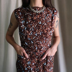 1950&#39;s Dress / Vintage Abstract Print Pencil Skirt Dress / Women&#39;s XS Wiggle Dress