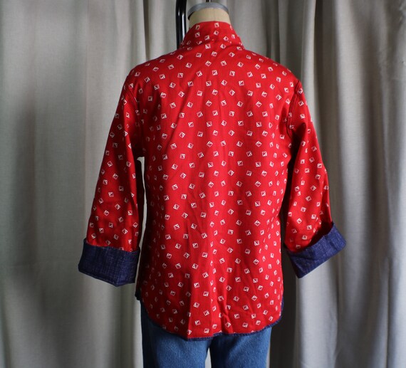 70's Denim Print Jacket and Shirt / Red White and… - image 6