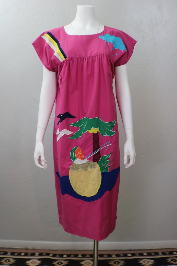 Embroidered Resort Dress / Vintage Fuchsia Tropic… - image 2