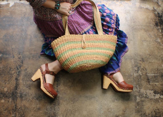 Big Basket Bag , Vintage Market Bag , Natural Fiber Tote