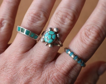 Turquoise Tortoise Ring ,  Sterling Animal Ring Size 7 , Vintage Southwest Jewelry