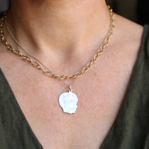 50&#39;s Silhouette Necklace / Sterling Child&#39;s Face Charm / Silver Johnny Pendant / Vintage layering Necklace