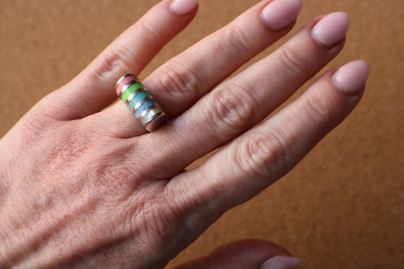 Sterling Rainbow RING / Raised Silver Band / Vint… - image 9