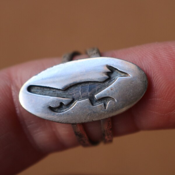 Roadrunner RING / Vintage All Sterling Hopi Jewelry / Southwestern Size 9 Ring