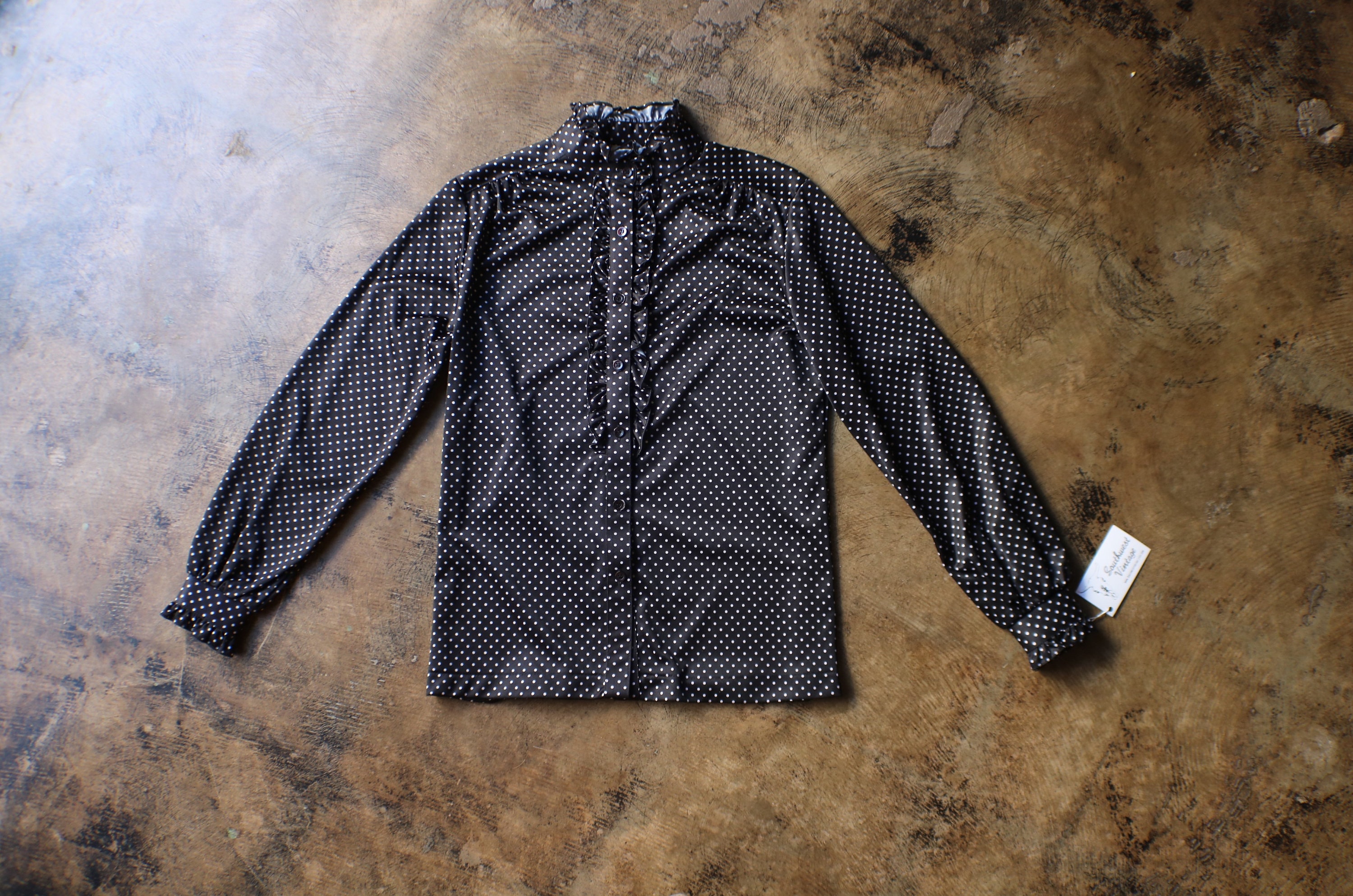 Polka Dot Ruffled Blouse / Black and 