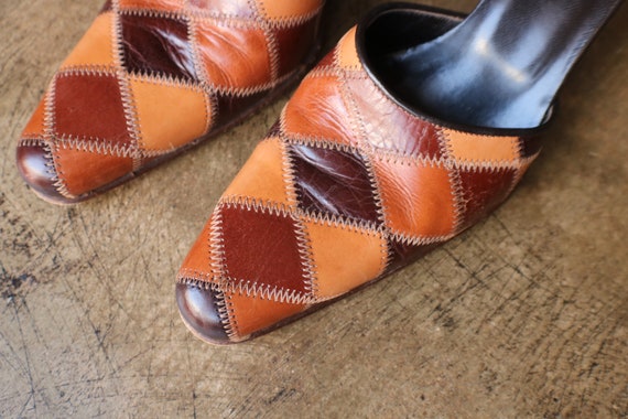 6 Patchwork Leather Mules / Vintage 90's Heeled S… - image 3