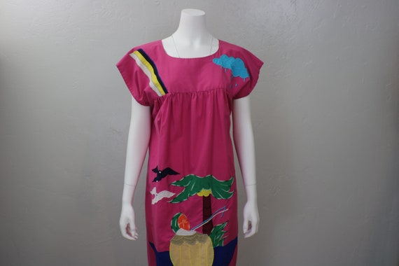 Embroidered Resort Dress / Vintage Fuchsia Tropic… - image 1